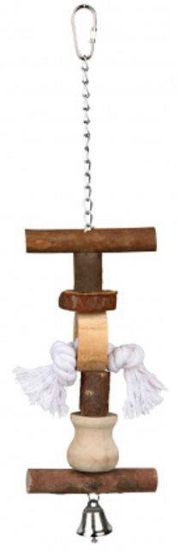 Εικόνα της Toy with chain, rope and bell, bark wood, 38 cm