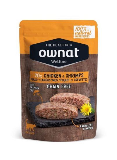 Εικόνα της OWNAT WETLINE Chicken & Shrimps (CAT) 85g