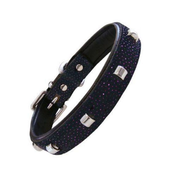 Εικόνα της COLLAR PIEL CON TACHUELAS BRILLANTE MORADO 50cm x 25mm