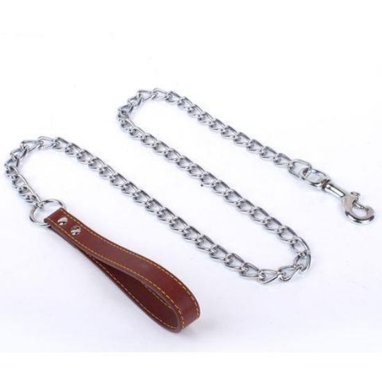 Εικόνα της CHAIN LEAD W. LEATHER HANDLE 120CM X 2MM