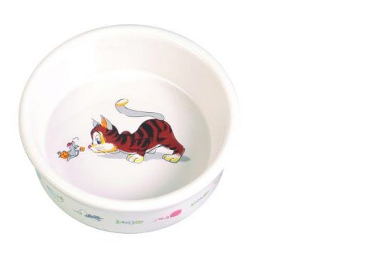 Εικόνα της Ceramic cat bowl with motif, 0.2 l/ø 11 cm, white