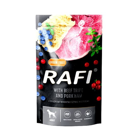 Εικόνα της RAFI pouch for dogs with beef stomachs and pork ham 500g