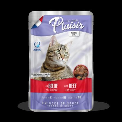 Εικόνα της Plaisir cat POUCH for adult and sterilized cats beef + turkey in sauce 100g