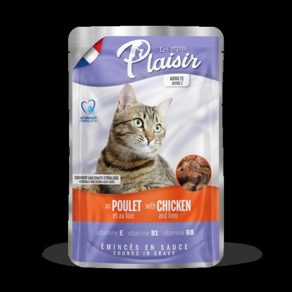 Εικόνα της Plaisir cat POUCH for adults and sterilized cats chicken + liver in sauce 100g
