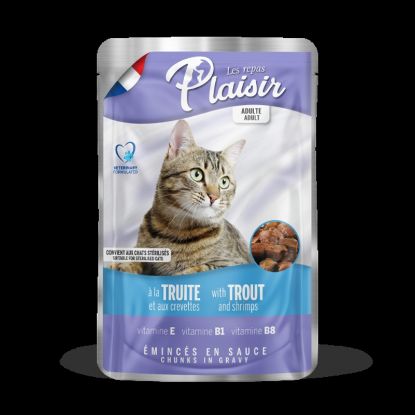 Εικόνα της Plaisir cat POUCH for adults and sterilized cats trout + shrimp in sauce 100g