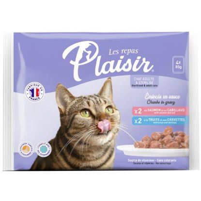Εικόνα της Plaisir cat MULTIPACK POUCH for adult and sterilized cats 4x 85g / 2x salmon + 2x trout