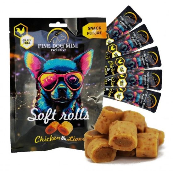 Εικόνα της FINE DOG MINI Exclusive Soft Rolls for dogs CHICKEN with LIVER 5x10g