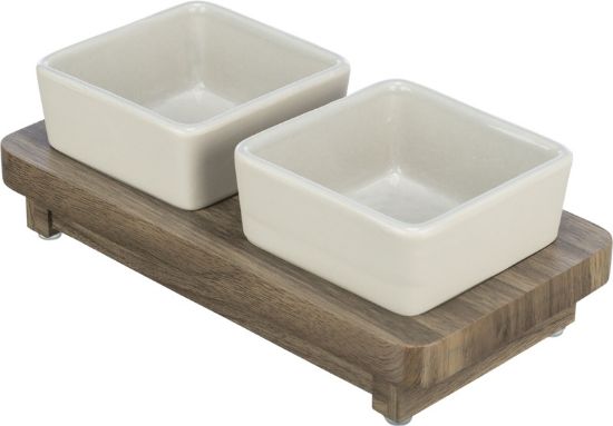 Εικόνα της CityStyle bowl set, ceramic/MDF, 2 × 0.2 l/10 × 10 cm/24 × 4 × 12 cm, grey/brown