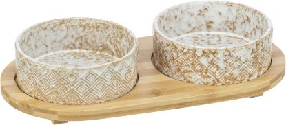 Εικόνα της Bowl set, ceramic/bamboo, 2 × 0.3 l/ø 12 cm/30 × 6 × 15 cm, white/light brown