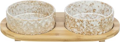 Εικόνα της Bowl set, ceramic/bamboo, 2 × 0.8 l/ø 16 cm/39 × 8 × 20 cm, white/light brown