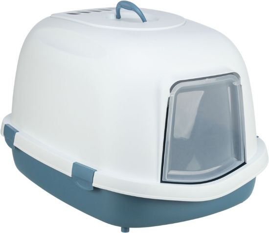 Εικόνα της Primo XXL Top cat litter tray with hood, 56 × 47 × 71 cm, blue/white
