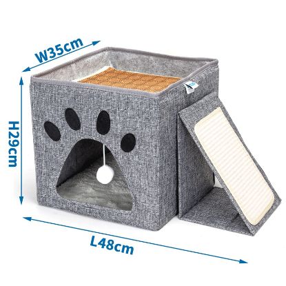 Εικόνα της Foldable spliced cat scratch board cat bed L48*W35*H29cm Grey&White