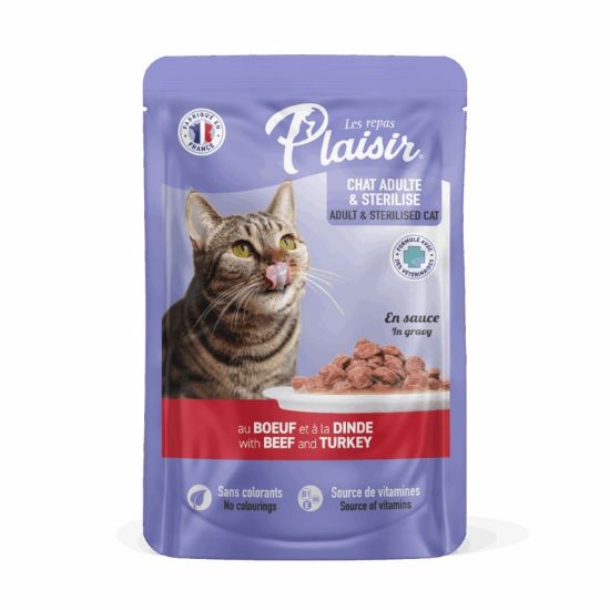 Εικόνα της (22)Plaisir cat POUCH for adult and sterilized cats chunks in gravy with beef & turkey 100g