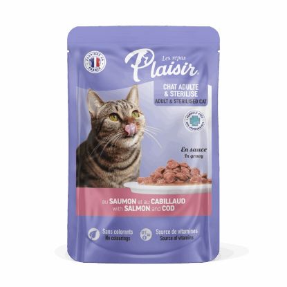 Εικόνα της (22)Plaisir cat POUCH for adult and sterilized cats chunks in gravy with salmon & cod 100g