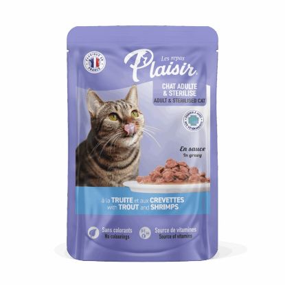 Εικόνα της (22)Plaisir cat POUCH for adults and sterilized cats chunks in gravy with trout & shrimps 100g