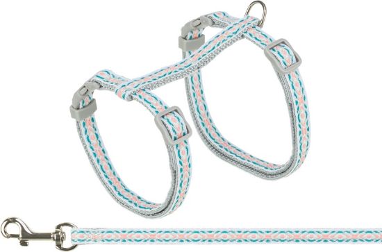 Εικόνα της Cat harness with lead, retro, 28–45 cm/10 mm, 1.20 m, grey/blue